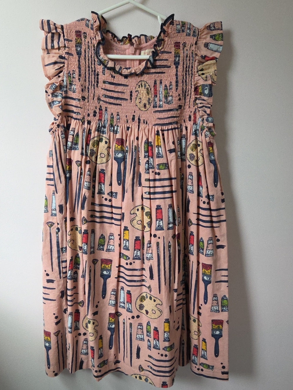 Pink Chicken Stevie Artist Print Smocked Ruffle Dress